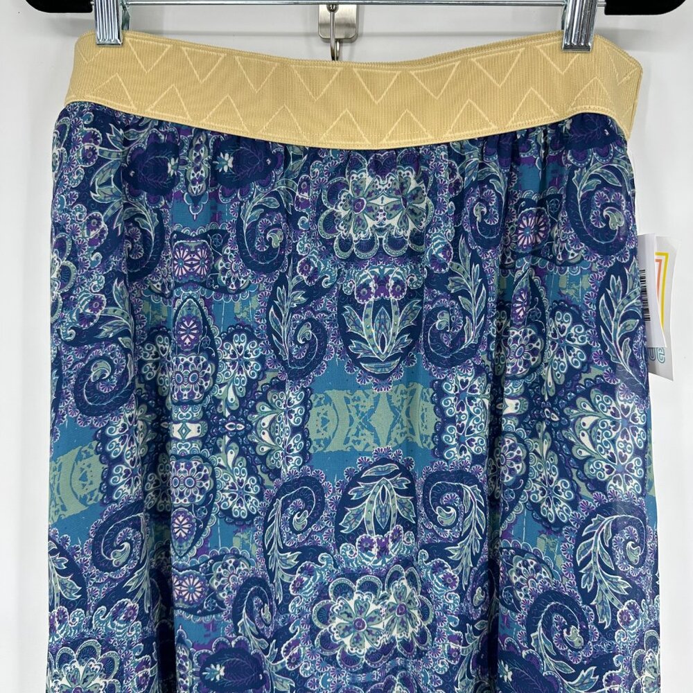 3/$25 Luluroe Lucy Maxi Skirt L Boho Floral Kaleidoscope Print Blue Pull On - Picture 2 of 10